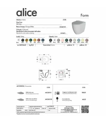 scheda tecnica wc a terra linea Form di Alice Ceramica