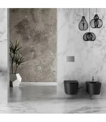 Ambiente con wc e bidet sospesi neri opachi linea Form di Alice Ceramica