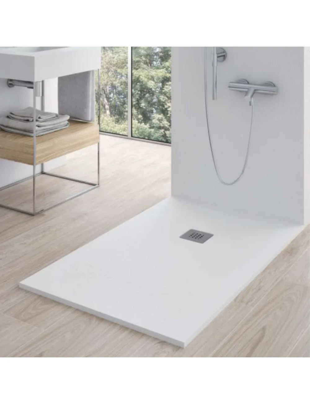 Receveur de douche 90x90 en résine de marbre blanc collection Pietralux