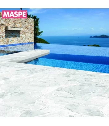 Pool edge with Santos White natural stone paving - Maspe