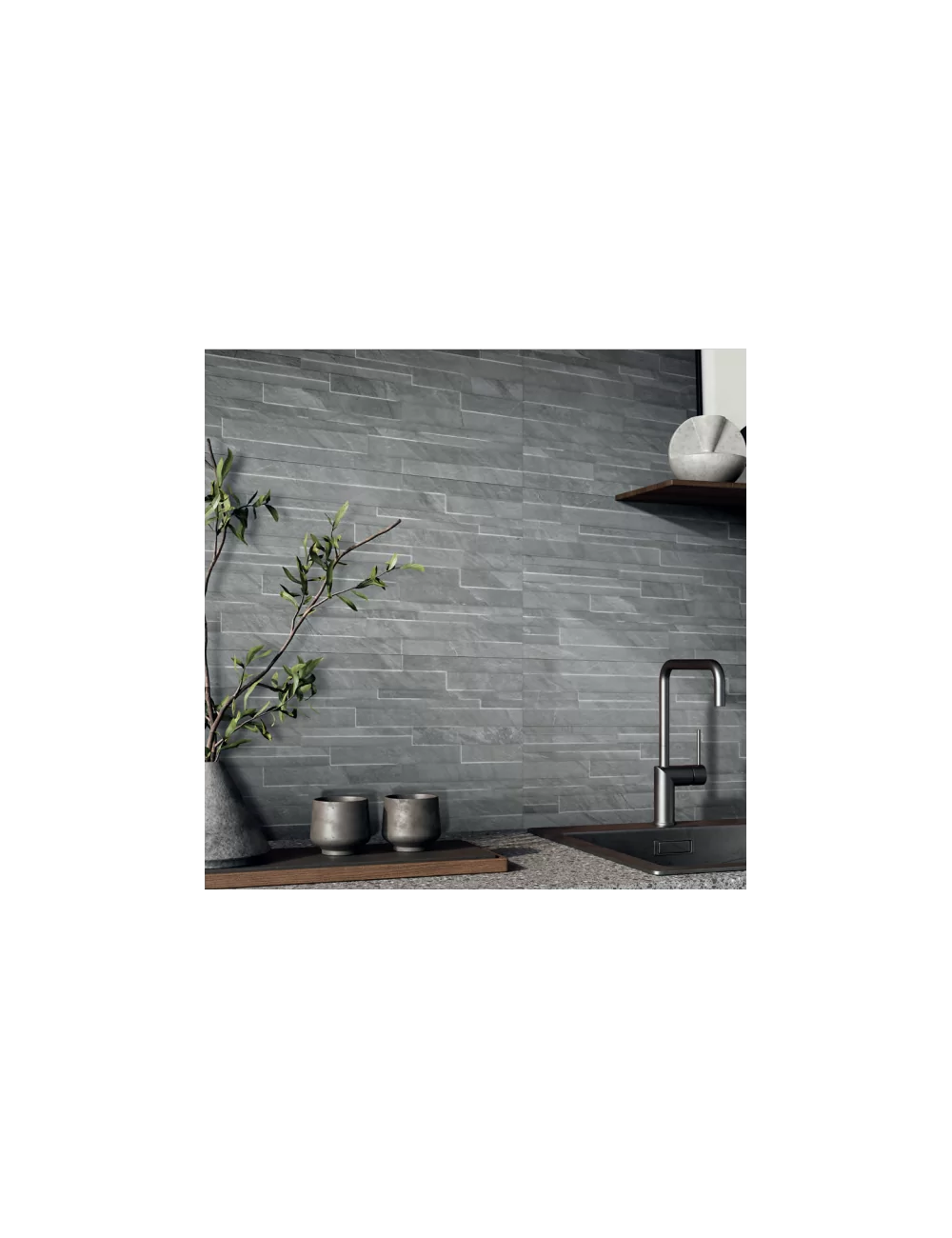 Rivestimento muro con piastrella ocean black mur wind 30x60 di Gambini