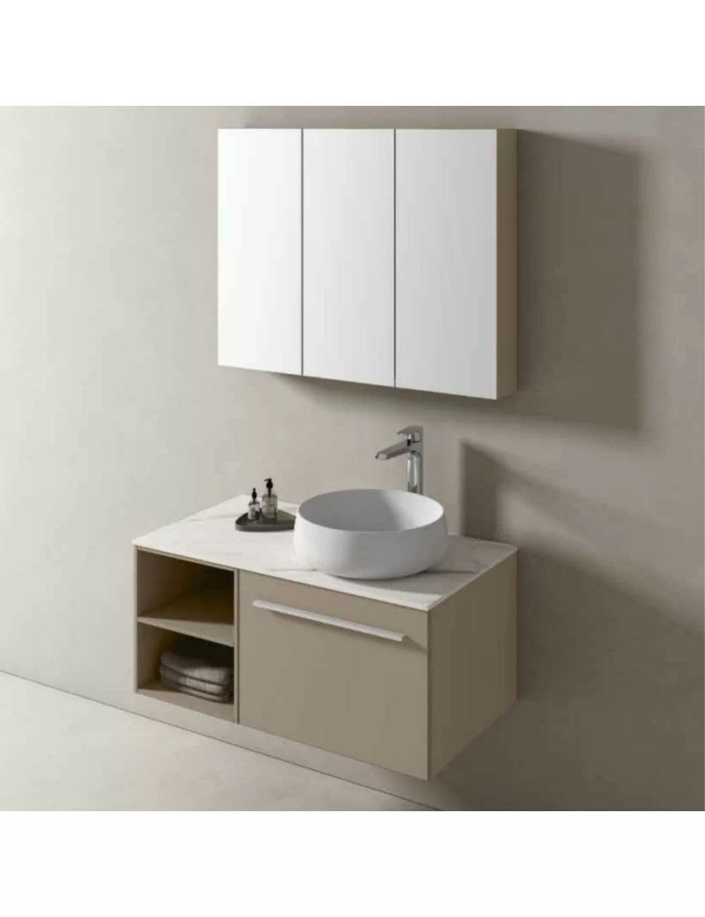 Mobile bagno monoblocco collezione Goccia 90x50 con specchio contenitore di Hafro Geromin