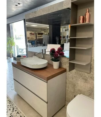 composizione mobile bagno a terra 120 cm con doppio cassettone e pensile a giorno