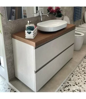 mobile bagno a terra con doppio cassettone e top in legno