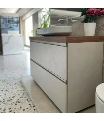 mobile bagno a terra 120 cm con doppio cassettone e top in legno