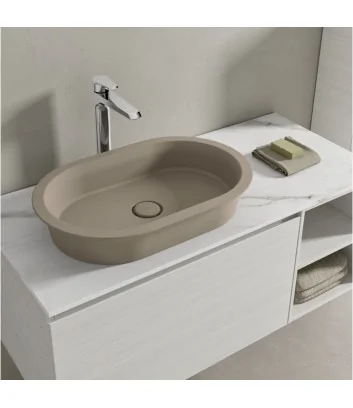 mobile bagno monoblocco sospeso 1579 con lavabo da appoggio sabbia opaco di Hafro Geromin
