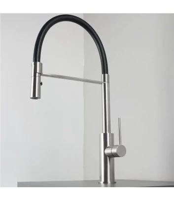 miscelatore cucina serie Dylan in acciaio inox con canna tonda e doccetta