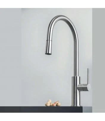 rubinetto da cucina Dylan con doccetta in acciaio inox vista frontale