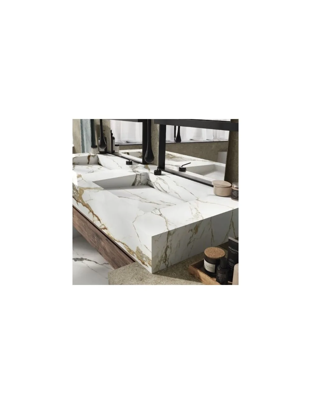 Bathroom cabinet washbasin top made with large Eternal Gold A slabs by Florim