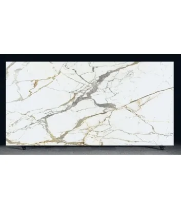 Detail of the surface of large Eternal Gold A slabs by Florim