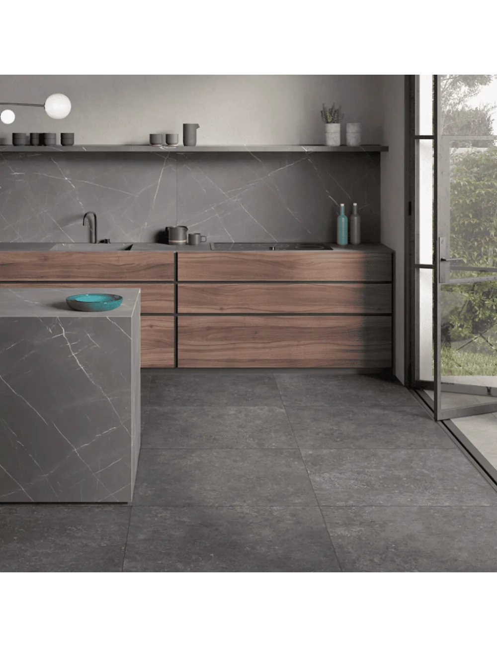 shade black laid in kitchen floor: anthracite stoneware