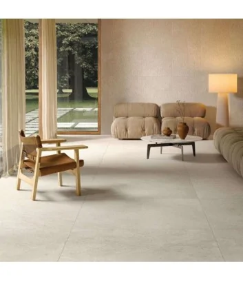 environment with ivory-coloured outdoor flooring, Eterea tile line by Il Cavallino