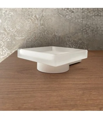 matt black soap dish in satin-finish glass, cubic line