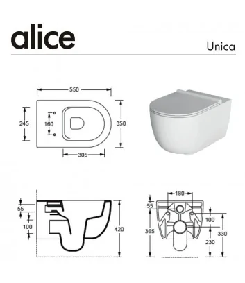 fiche tecnique toilet 55 sospendu ligne Unica de Alice Ceramica