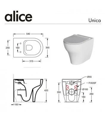 technical data sheet wc floor-standing Unica line by Alice Ceramica