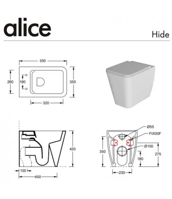 scheda tecnica wc a terra linea Hide Square di Alice Ceramica