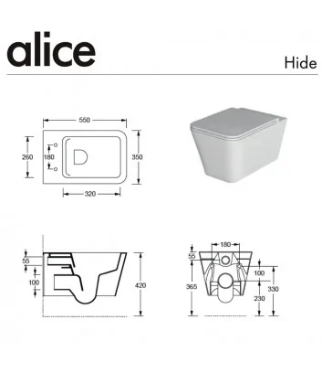 technical data sheet wc wall-hung Hide Square line by Alice Ceramica