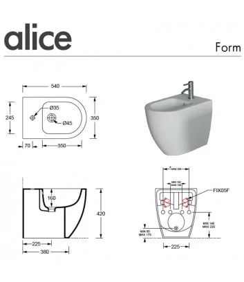 technical data sheet bidet floor-standing Form line by Alice Ceramica