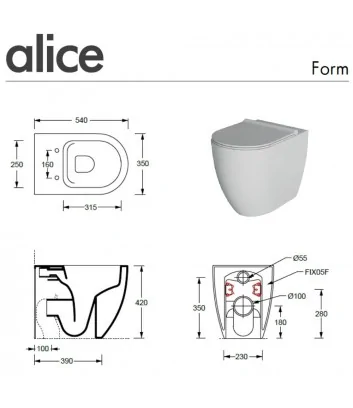 fiche tecnique wc sur pied ligne Form de Alice Ceramica