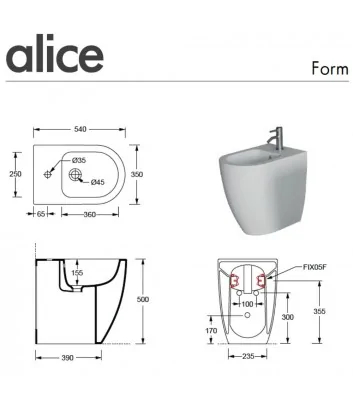 Alice Ceramica Form series floor-mounted bidet dimensions