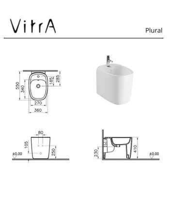dimensions du bidet au sol de la gamme Plural de Vitra