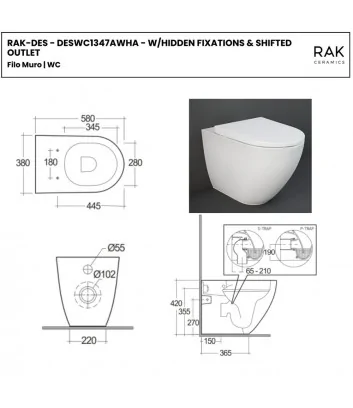 dimensions of Rak's DES series floor-mounted toilet