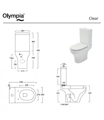 measurements for Olympia Clear series monobloc toilet