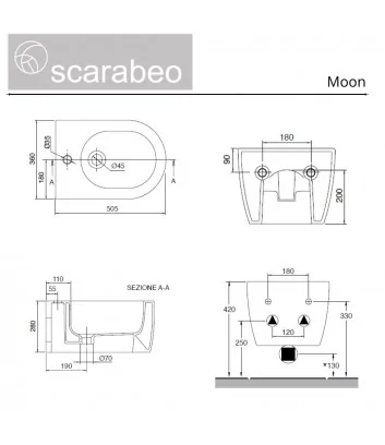 Moon Scarabeo series wall-hung bidet dimensions