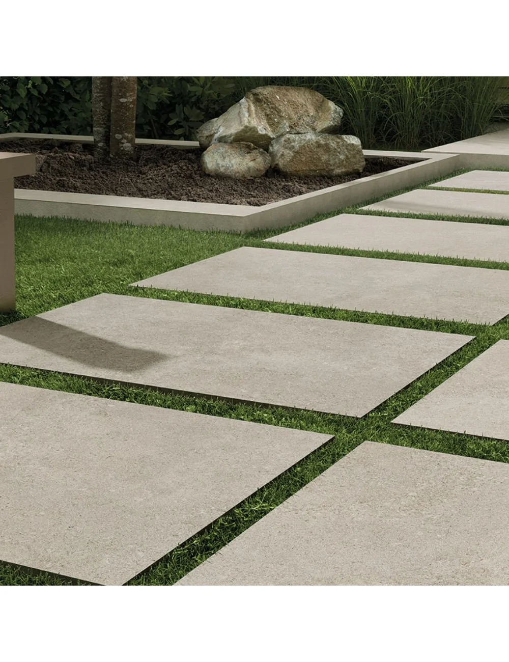 sol extérieur avec carreaux effet pierre ligne eterea couleur ivoire