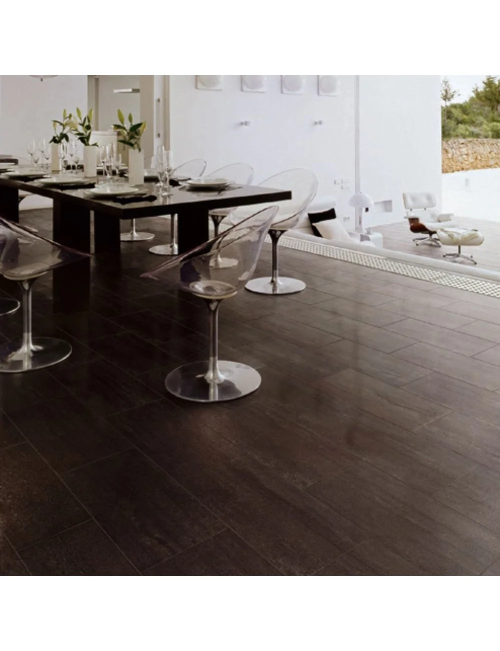 kaleido black natural rectified in kitchen floor tiles