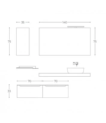 bathroom cabinet technical specifications easy afrodite 01 H 33 by Belbagno Italia