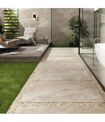 passaggio esterno con piastrella effetto pietra 2 cm norde platino - atlas