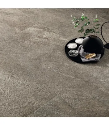 detail of outdoor tile with lead-coloured stone effect norde line