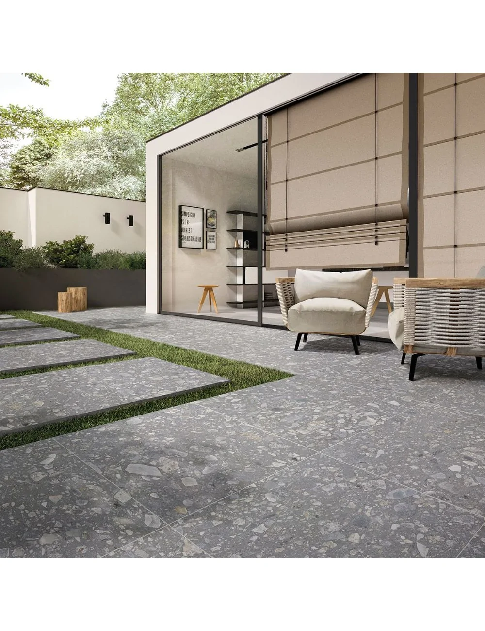 outer perimeter area with 2 cm tiles Grey coloured Grèstone line