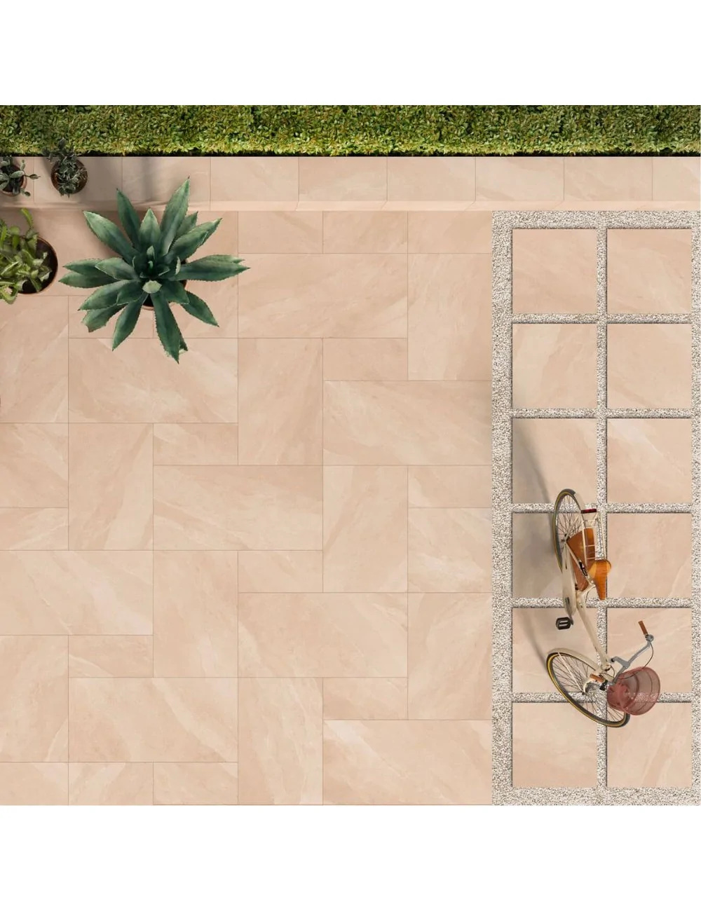 pavimentazione esterna con piastrella 20 mm effetto pietra color beige linea Titano