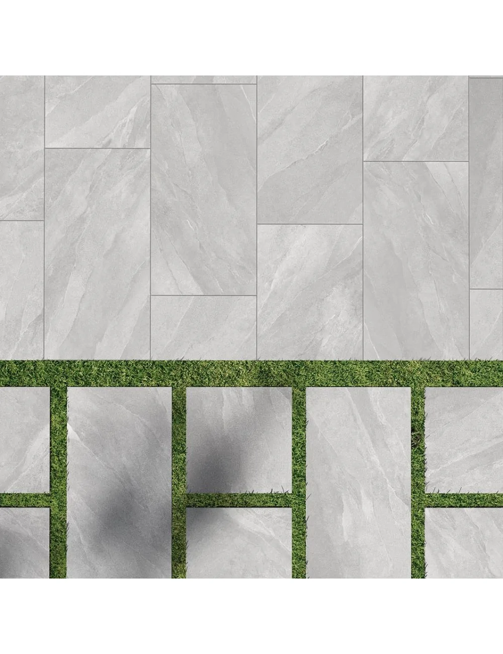 outdoor paving with pearl titano line stone-effect tiles