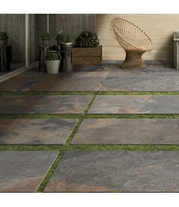 cortile con piastrella esterna effetto pietra rainbow linea phoenix - saime