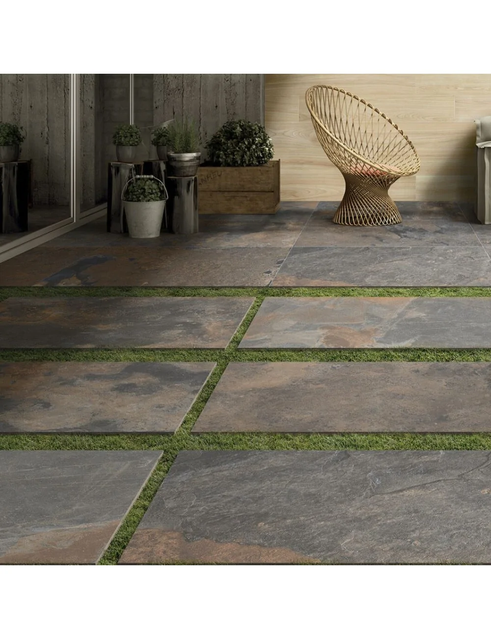 courtyard with rainbow stone-effect outdoor tiles phoenix line