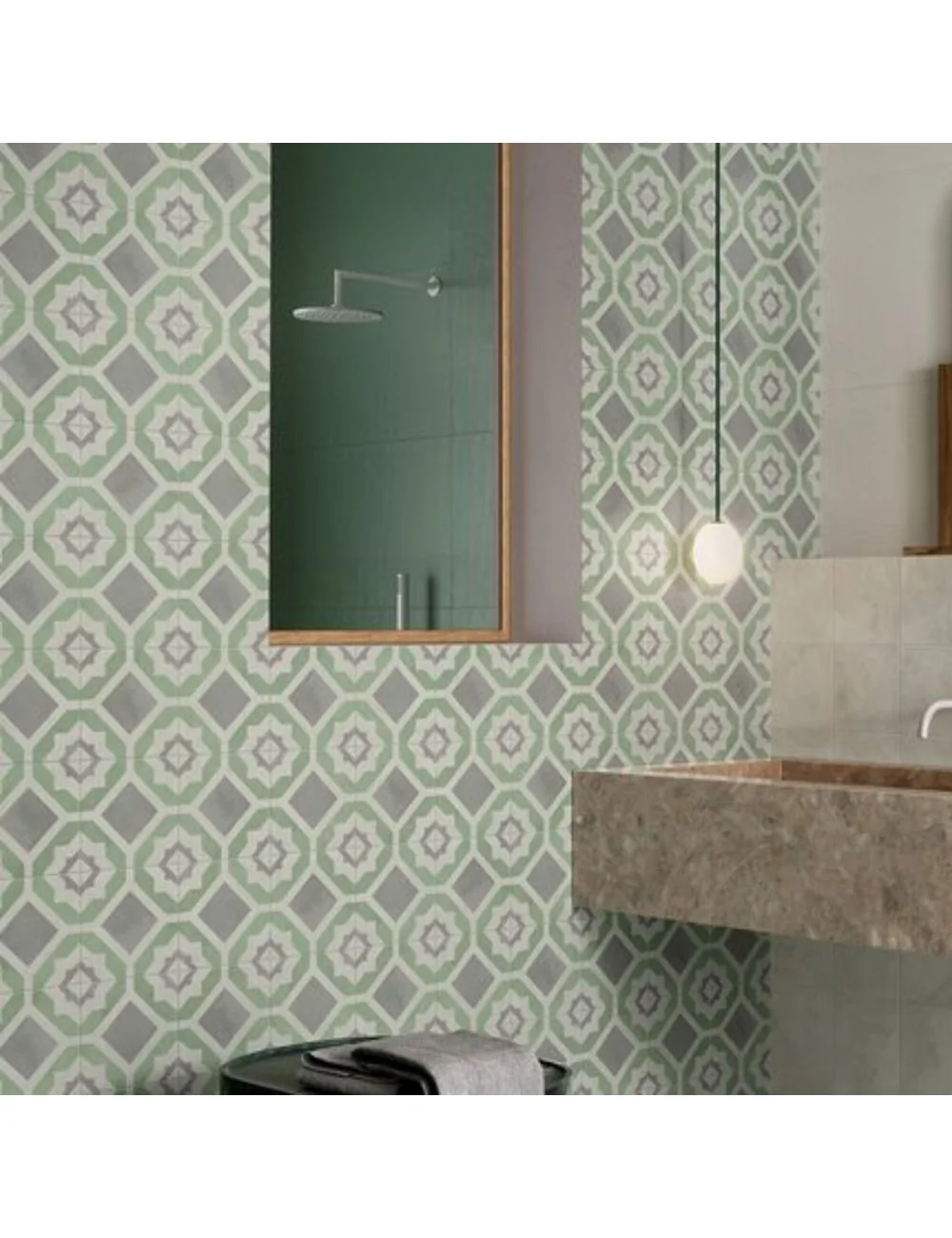 Marca Corona geometria sabbia menta cement-effect wall tile
