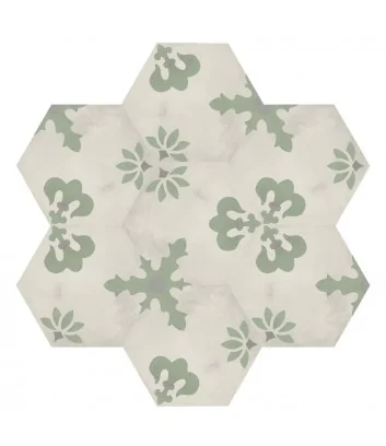 développement graphique du carrelage hexagonal cementine giglio sabbia menta de Marca Corona