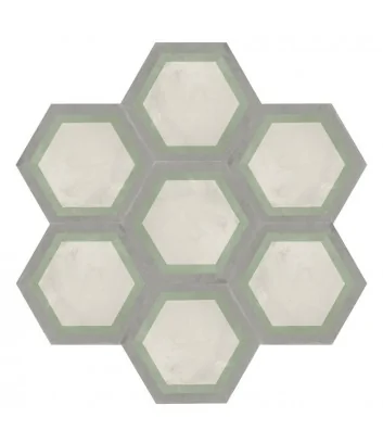 développement graphique du carrelage hexagonal cementine cornice sabbia menta de Marca Corona