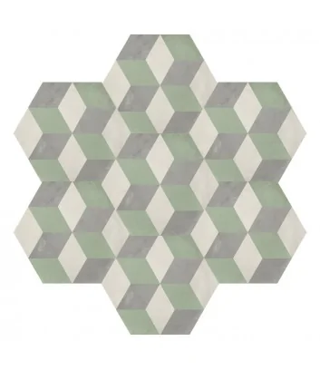 sviluppo grafico piastrella cementina esagonale cubo sabbia menta linea terra art di Marca Corona