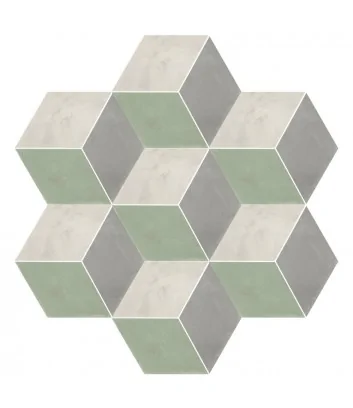 développement graphique du carrelage hexagonal cementine rombo sabbia menta de Marca Corona
