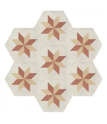 graphic design for the Marca Corona stella tramonto crema hexagonal cement tile