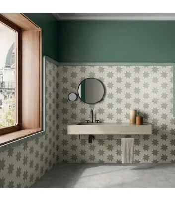sol en carreaux de ciment hexagonaux stella sabbia menta Linea Terra Art de Marca Corona