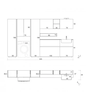 dimensions du meuble de buanderie, composition Wash 01, salles de bains azzurra bagni