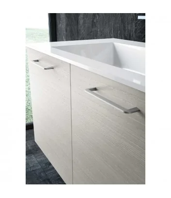 Détail de la poignée en nickel satiné du meuble de salle de bains monobloc Syntesi C38