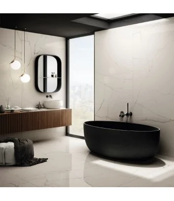 the room statuario marble effect with little vein in bathroom floor