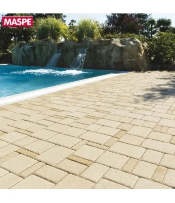 Dettaglio Maspe texxa limestone travertino bordo piscina pavimento da esterno autobloccanti filtranti