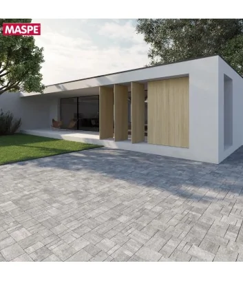Cortile con pavimento esterno autobloccanti filtranti Maspe texxa rock grigio argento Cortile con pavimento esterno autobloccanti filtranti Maspe texxa rock grigio argento